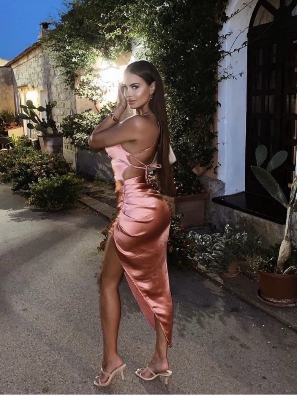 Club L London Satin Slip Dress in Rust